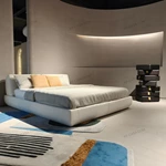 White Bouclé Upholstered Bed with Rounded Headboard & Low-Profile Base